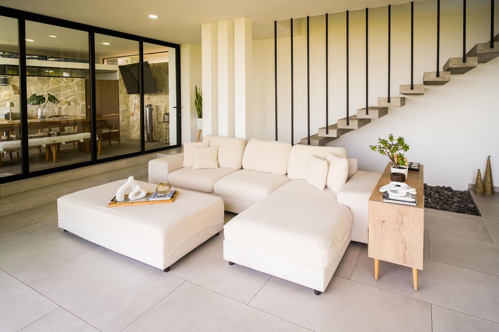 Living room with white sectional